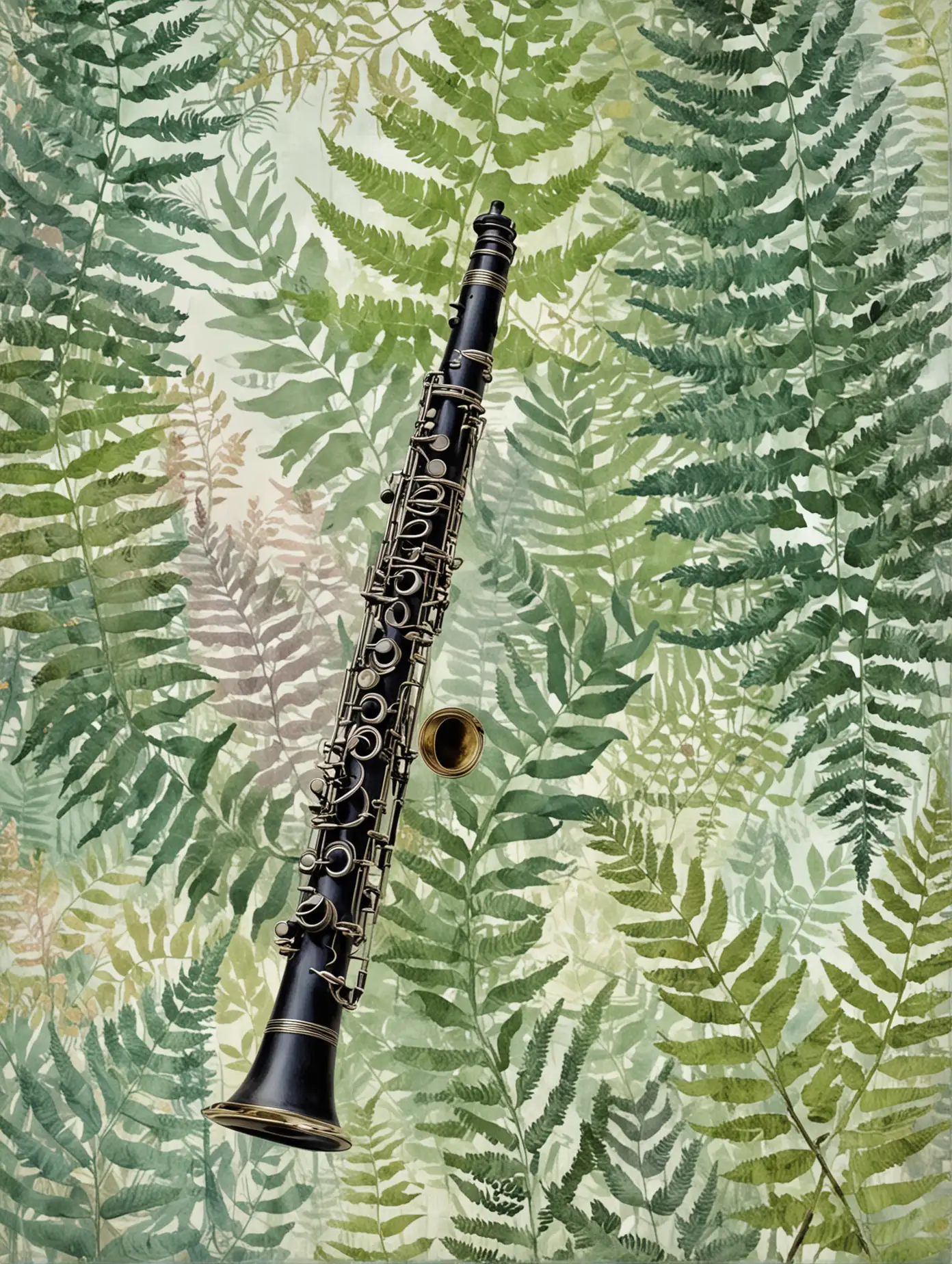 Dreamy Spring Serenade Clarinet with Impressionist Floral Motifs and Fern Leaves