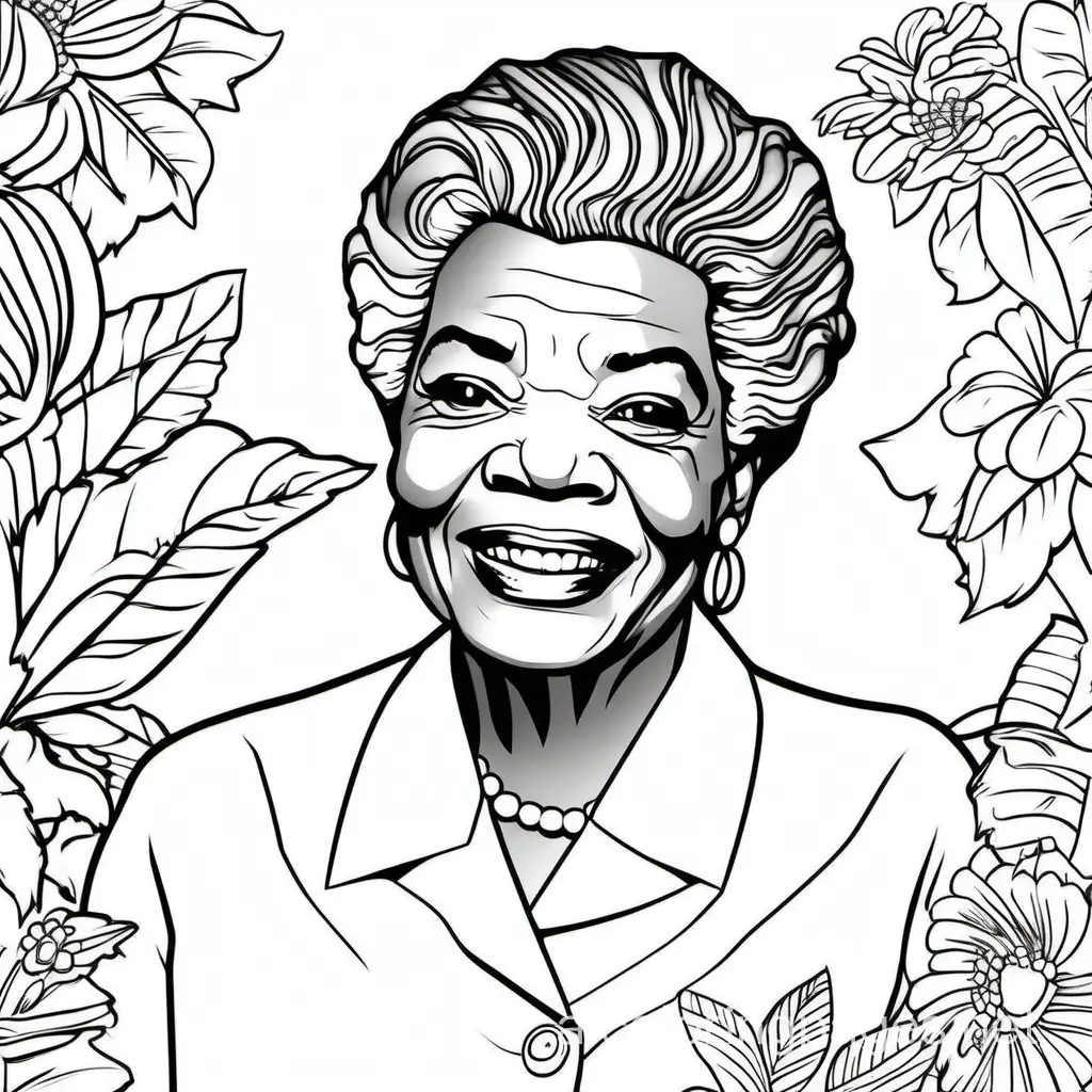 Maya-Angelou-Coloring-Page-for-Kids-Simple-Black-and-White-Line-Art