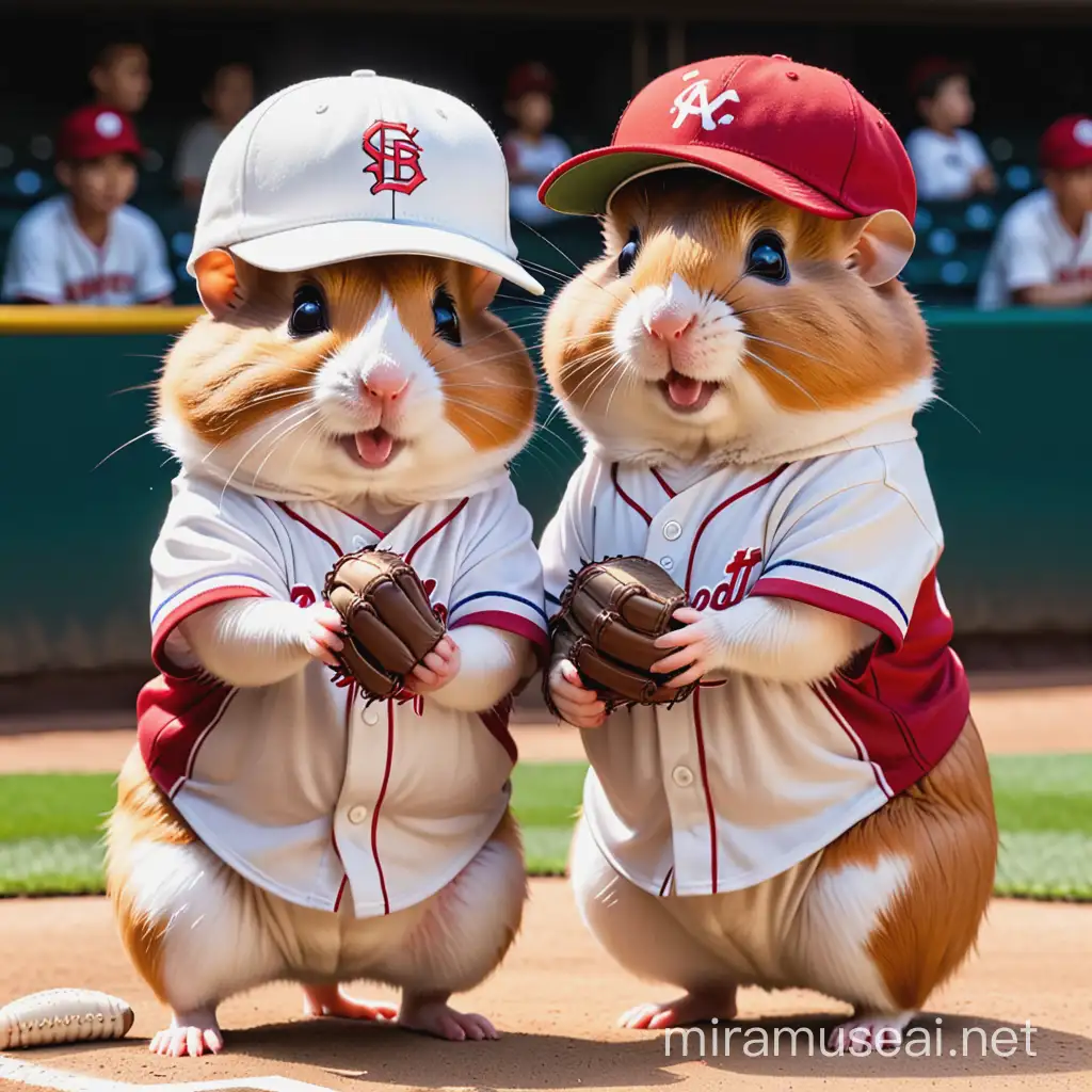 White Hamster Baseball Players in Caps and Tshirts
