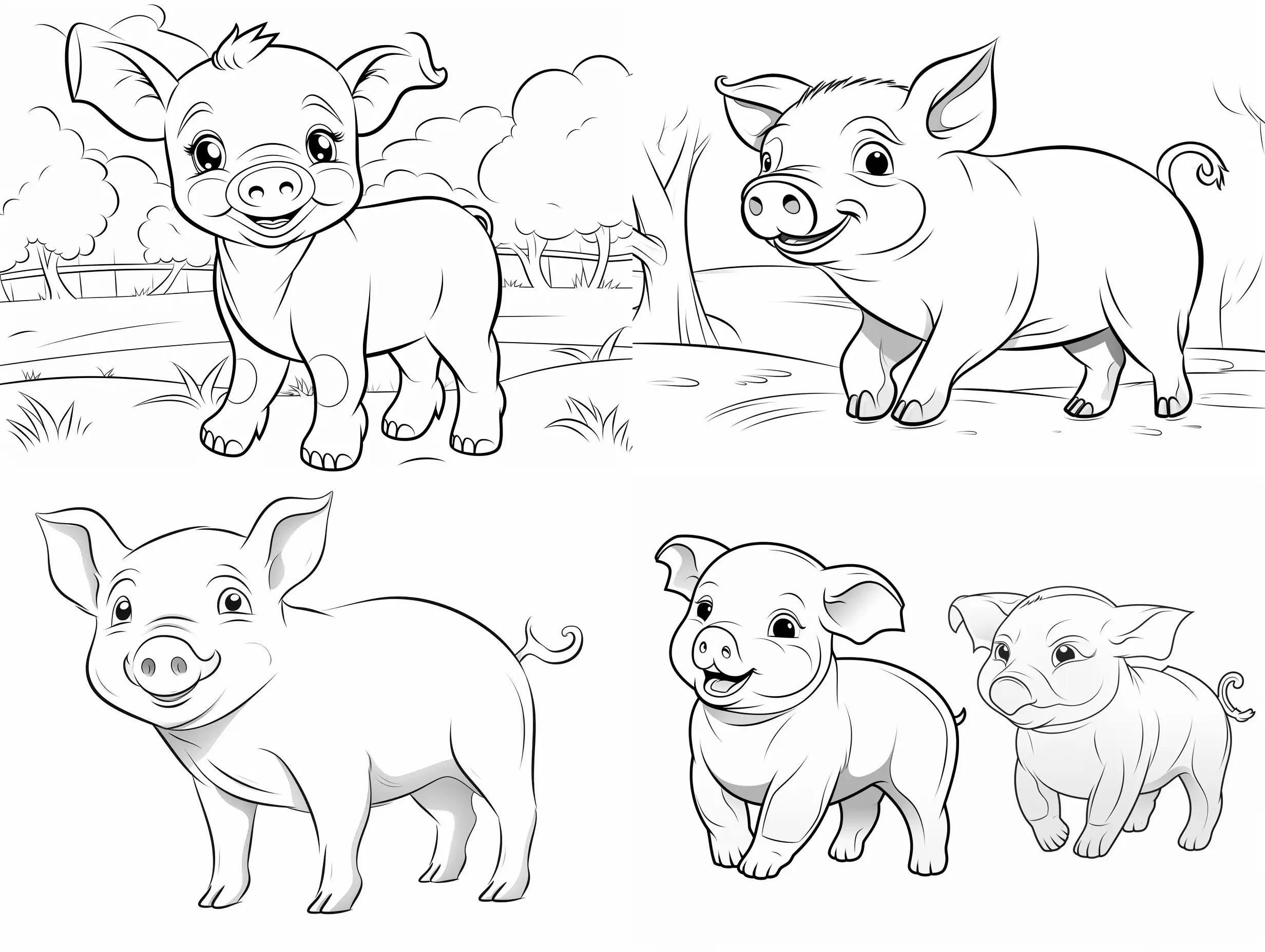 Adorable-Black-and-White-Contour-Pig-Coloring-Cartoon-for-Kids-Ages-14