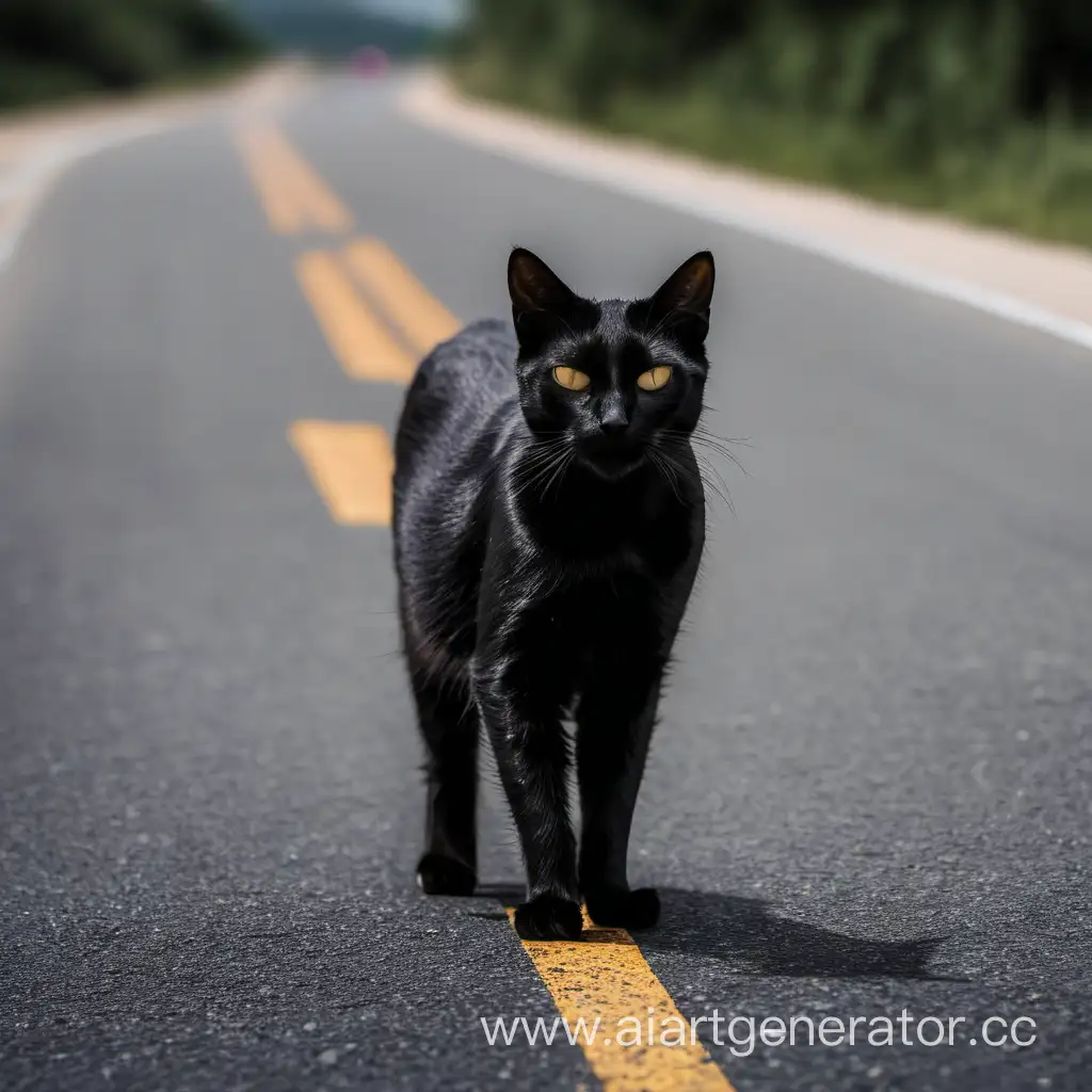 Black-Cat-Crossing-Urban-Road-at-Night