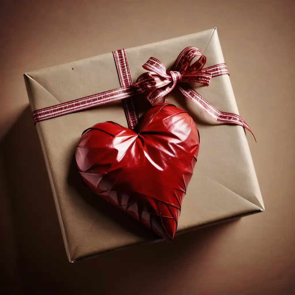 Un corazón amarrado con una cinta de paquetería
