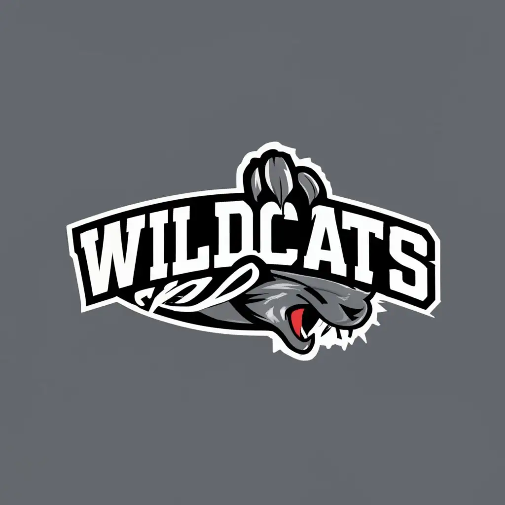 logo, logo, word only, claw, black & white, with the text "WILDCATS", typography, Scratches icon to replace word "W". be used for basketball team logo, with the text "WILDCAT", typography,  