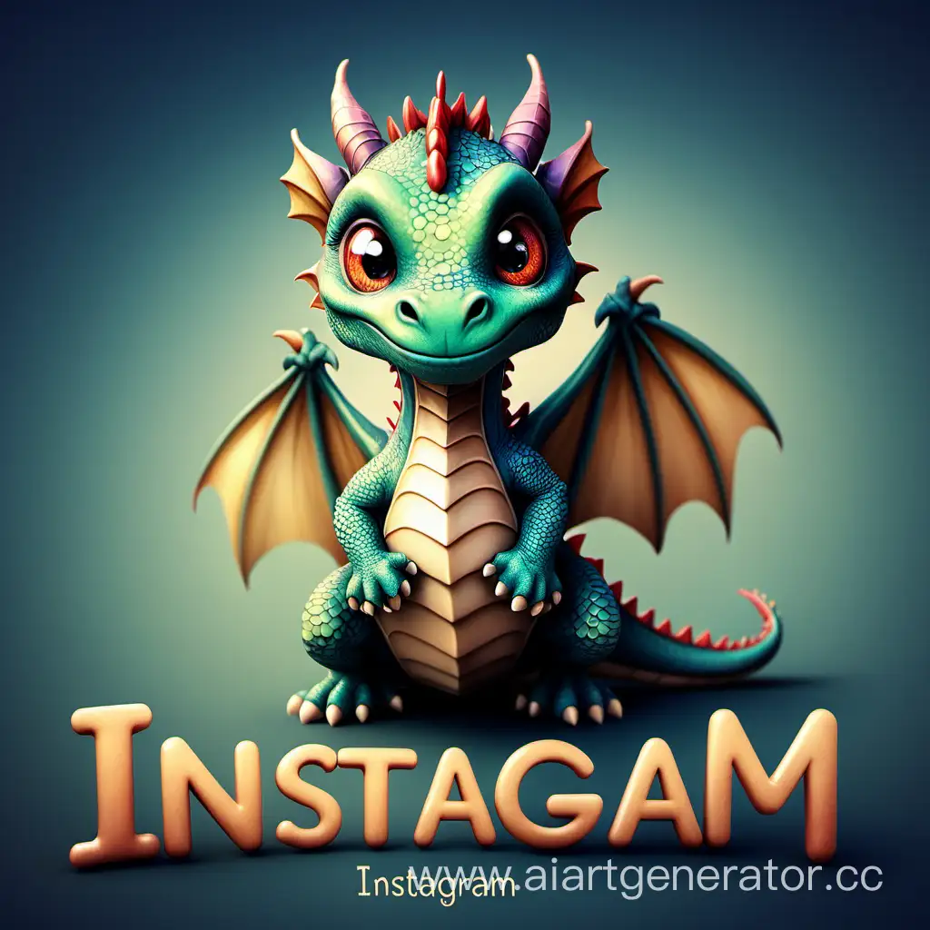 картинка  с маленьким милым драконом с надписью instagram 
