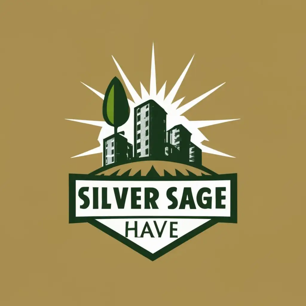 logo, Building, elders, trees, sun, with the text "Silver Sage Have", typography, be used in Construction industry
