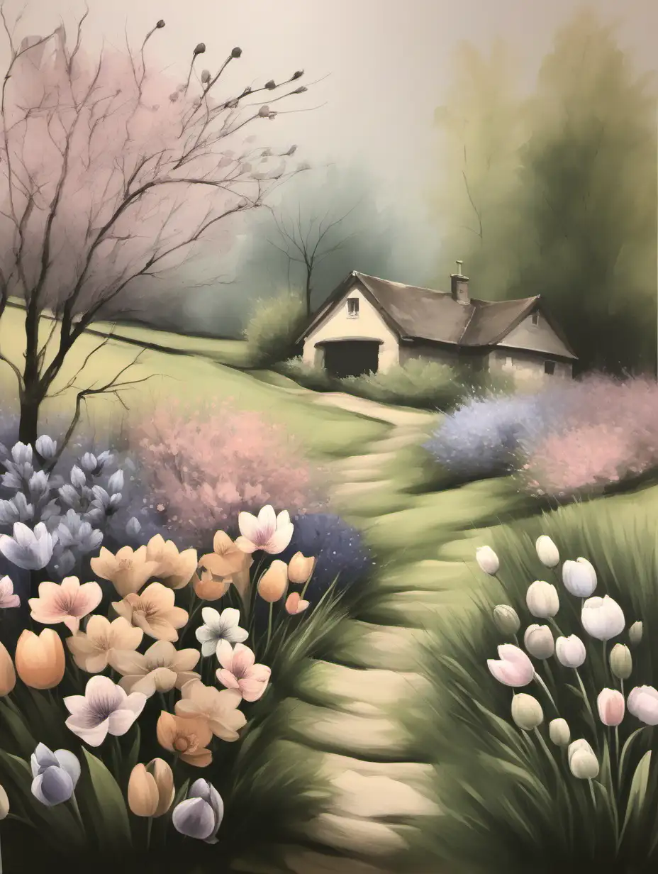 Tranquil Spring Landscape with Softly Painted Flowers