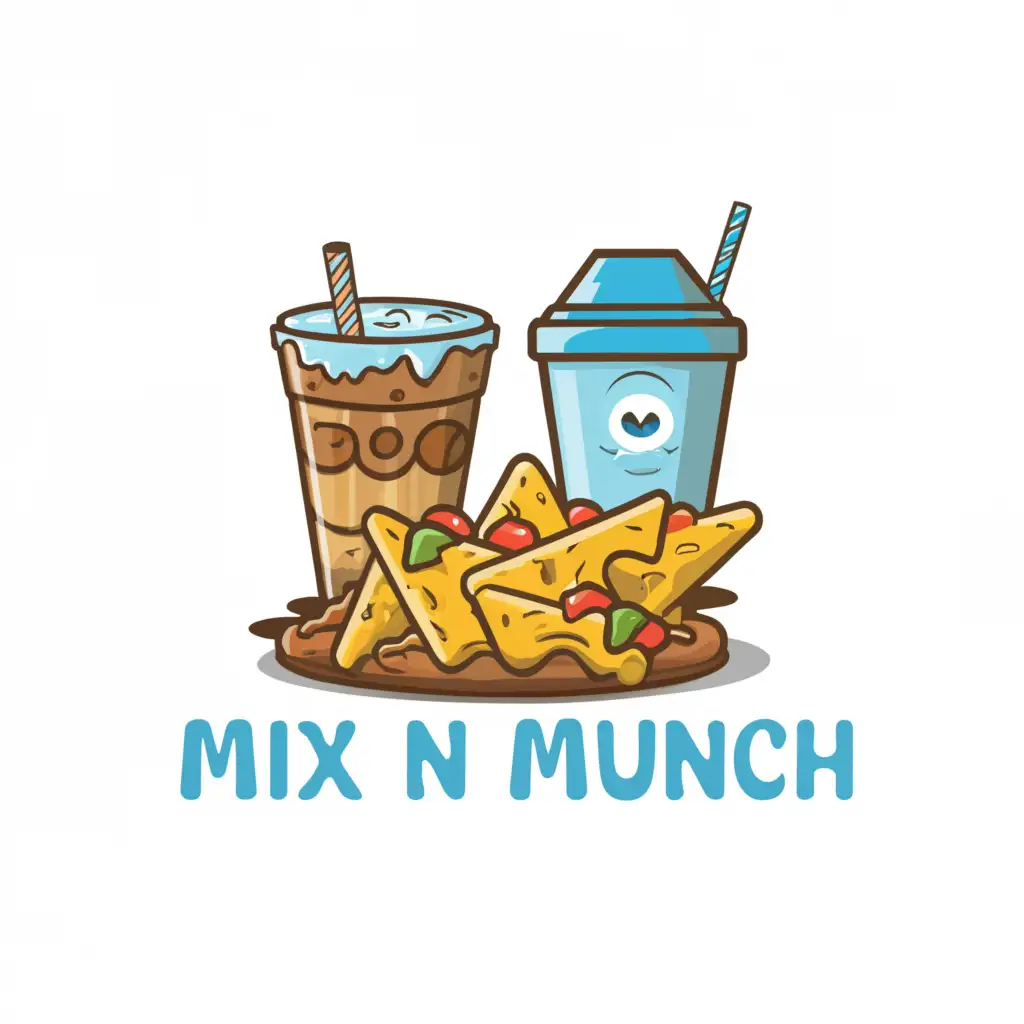 LOGO-Design-For-Mix-n-Munch-Refreshing-Iced-Coffee-and-Blue-Lemonade-Soda-with-Nachos-on-Clear-Background