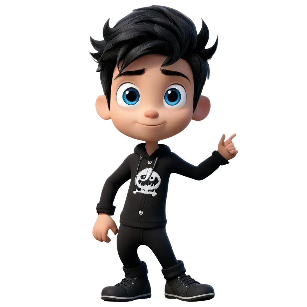 a drawing pixarstyle of gothic boy with black nails and blue eyes