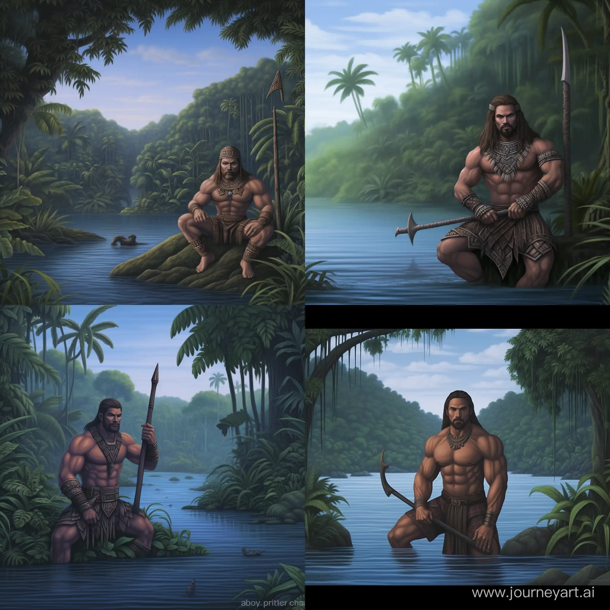 A muscular man relaxing in the waters of the Amazon