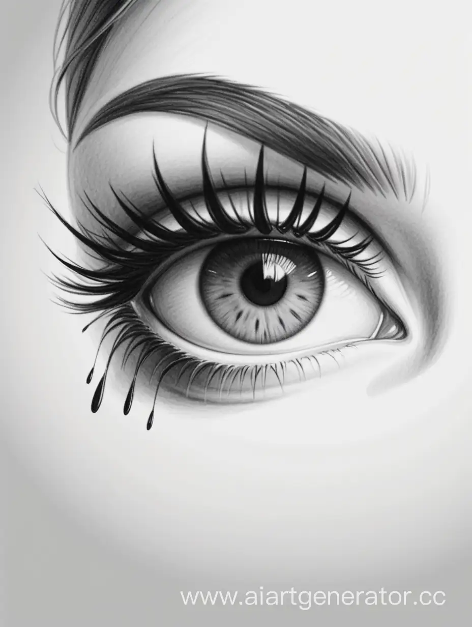 drawing of a beautiful and calm eye with eyelashes, for a business card, without additional elements on the background, black and white, in the style of a pencil sketch