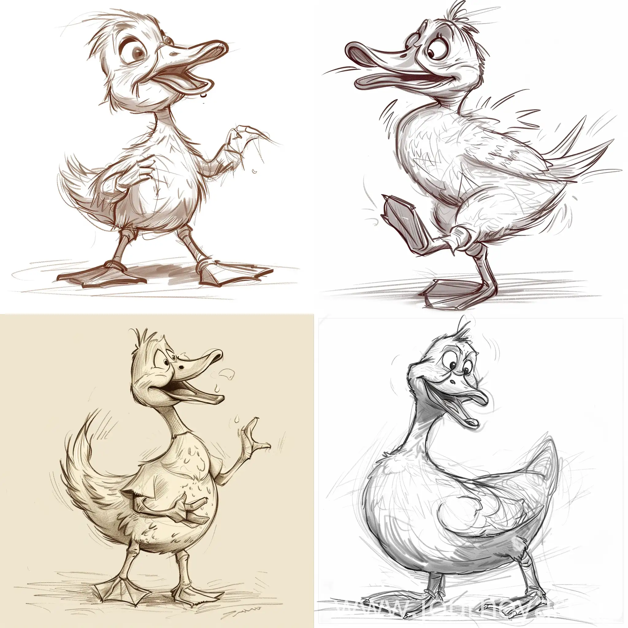 Injured-Duck-Comic-Sketch-Quirky-Bird-with-a-Hurt-Leg