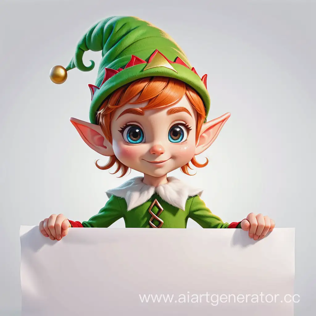 Cute-Cartoon-Elf-Holding-a-White-Sheet