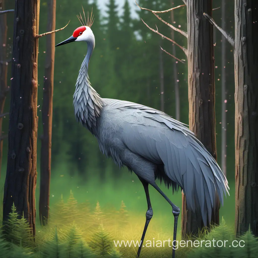 Melancholic-Crane-Farewell-in-Enchanting-Spruce-Forest