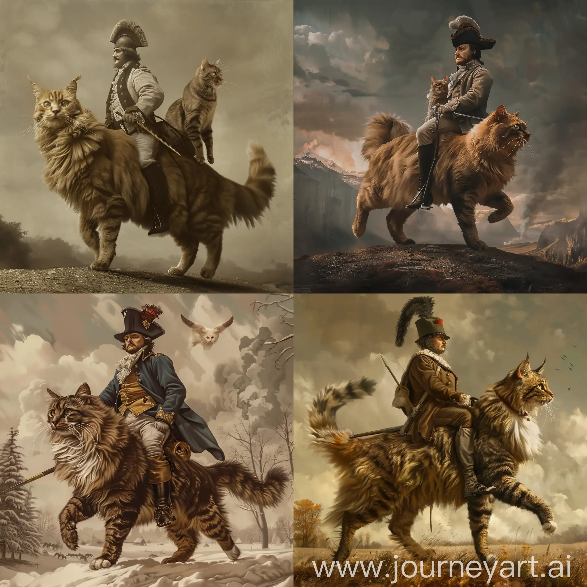Napoleon-Riding-Maine-Coon-Cat-to-War-in-Realistic-Vintage-Art