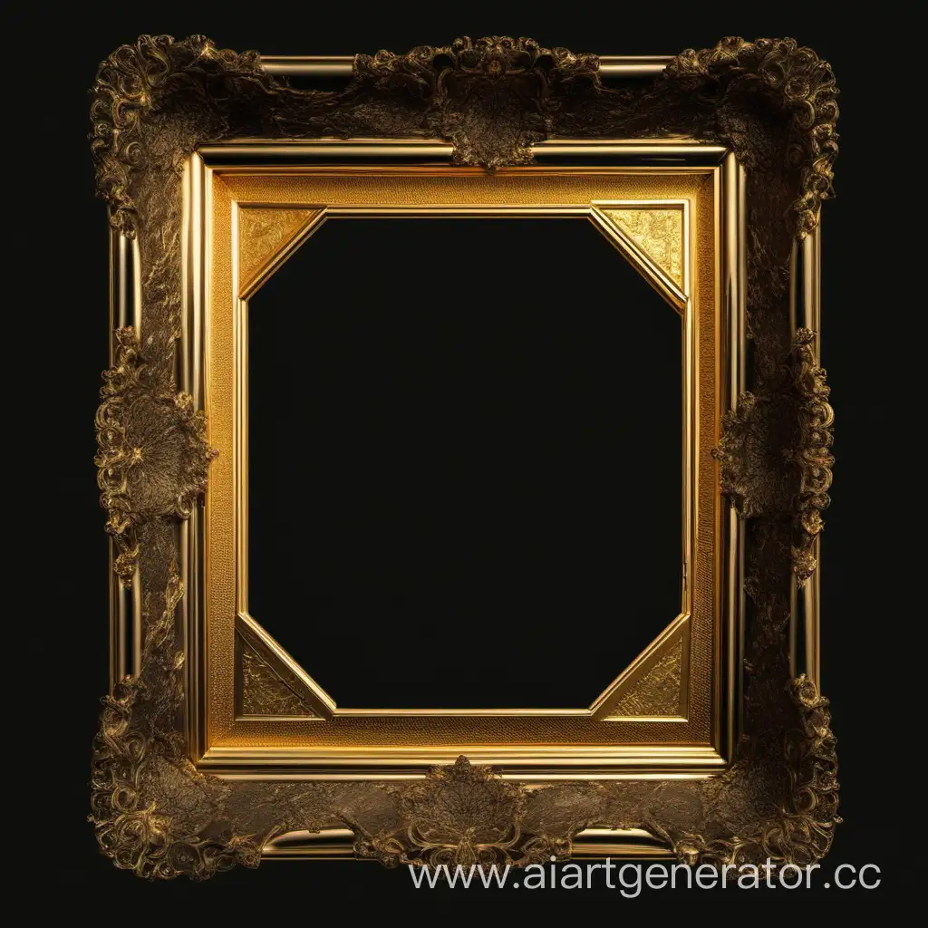 черный фон с золотистой рамкой для фотографии посередине


