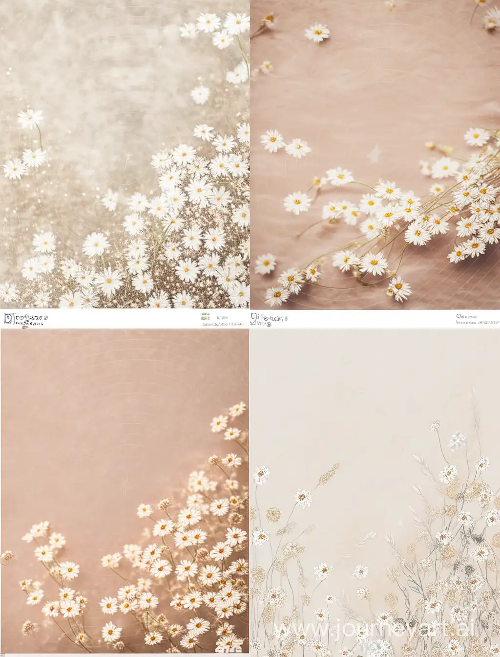 Beige background with gypsophilia and daisies flowers all around with a handdrawn concept