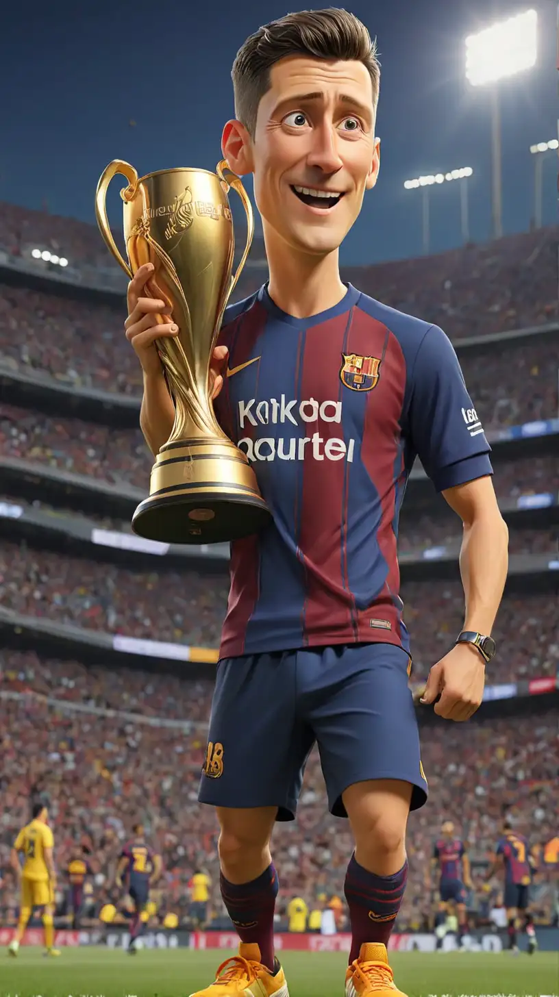 Robert Lewandowski Celebrates with Barcelona Trophy in 3D Cartoon Style ...