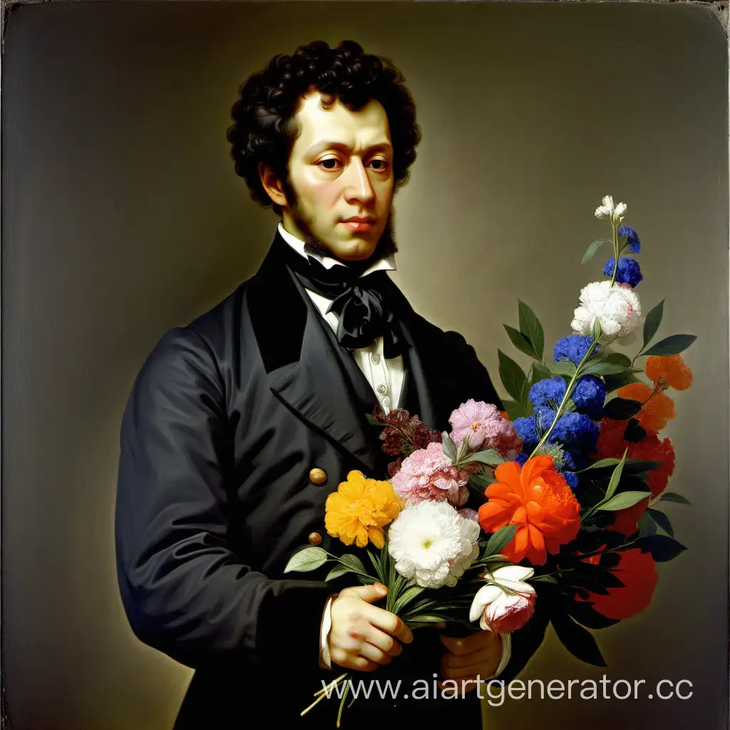 Alexander-Sergeyevich-Pushkin-Holding-Bouquet-of-Flowers