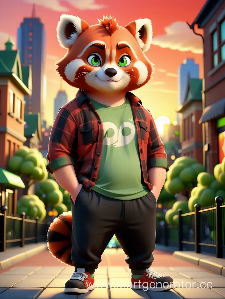 Charming-Anthropomorphic-Red-Panda-Enjoying-City-Sunset-in-Zootopia-Style