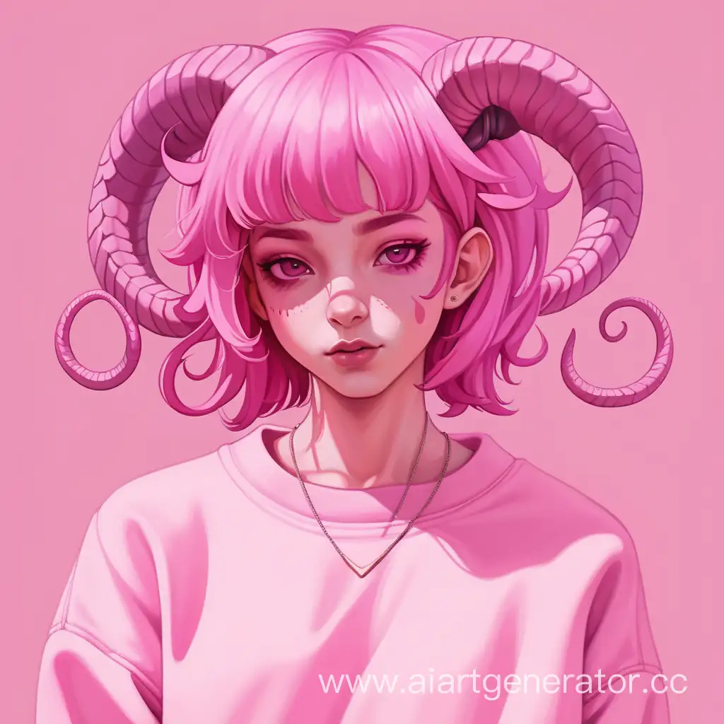Joyful-Girl-with-Medusa-Haircut-and-Pink-Horns-in-Soft-Pink-Setting