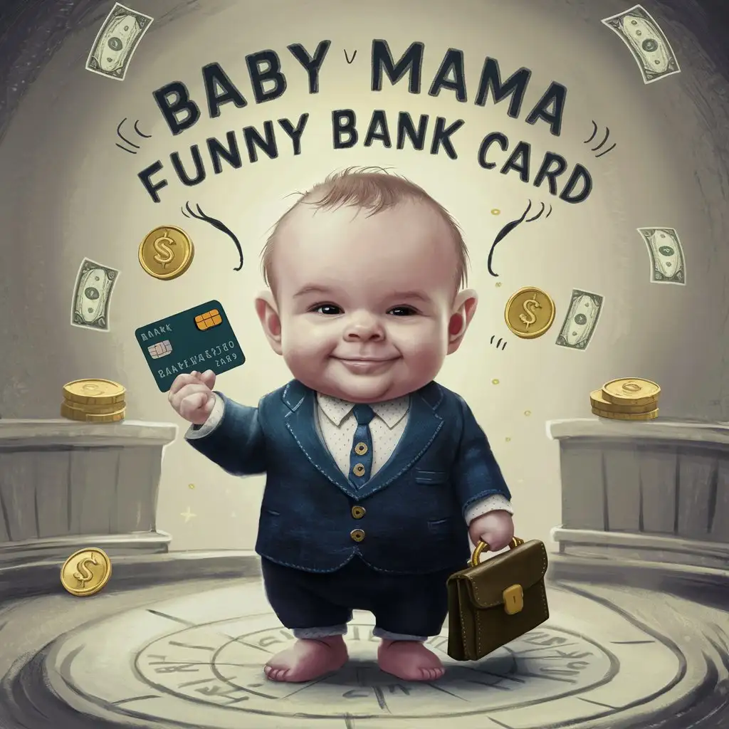 Funny Baby Mama Bank Card Humorous Illustration of Motherhood and Financial Transactions