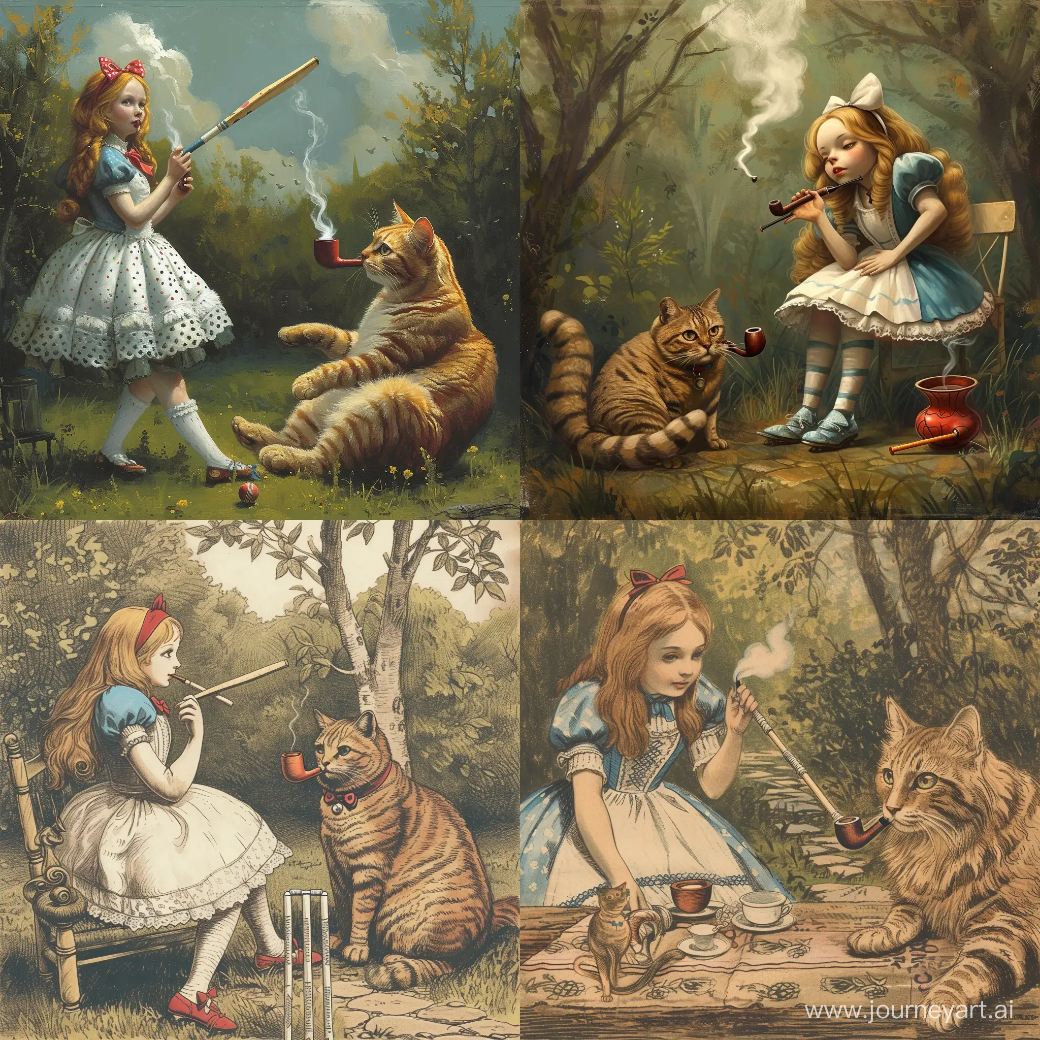 Alice-Playing-Cricket-with-the-Cat-Whimsical-Wonderland-Sports-Scene