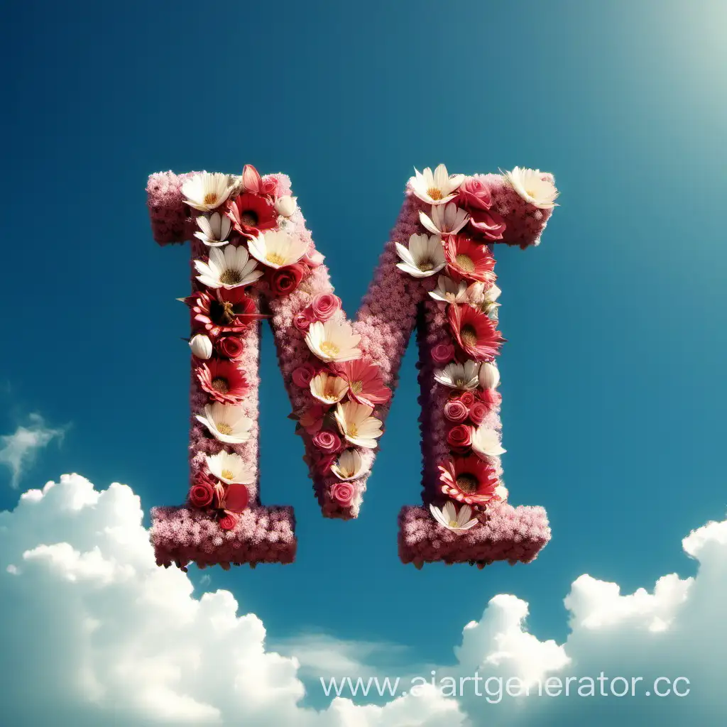 Красивая цветочная буква М на фоне неба