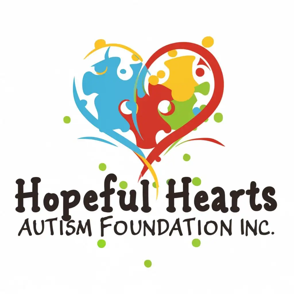logo, hearts, with the text "HOPEFUL HEARTS AUTISM FOUNDATION INC.", typography, be used in Education industry