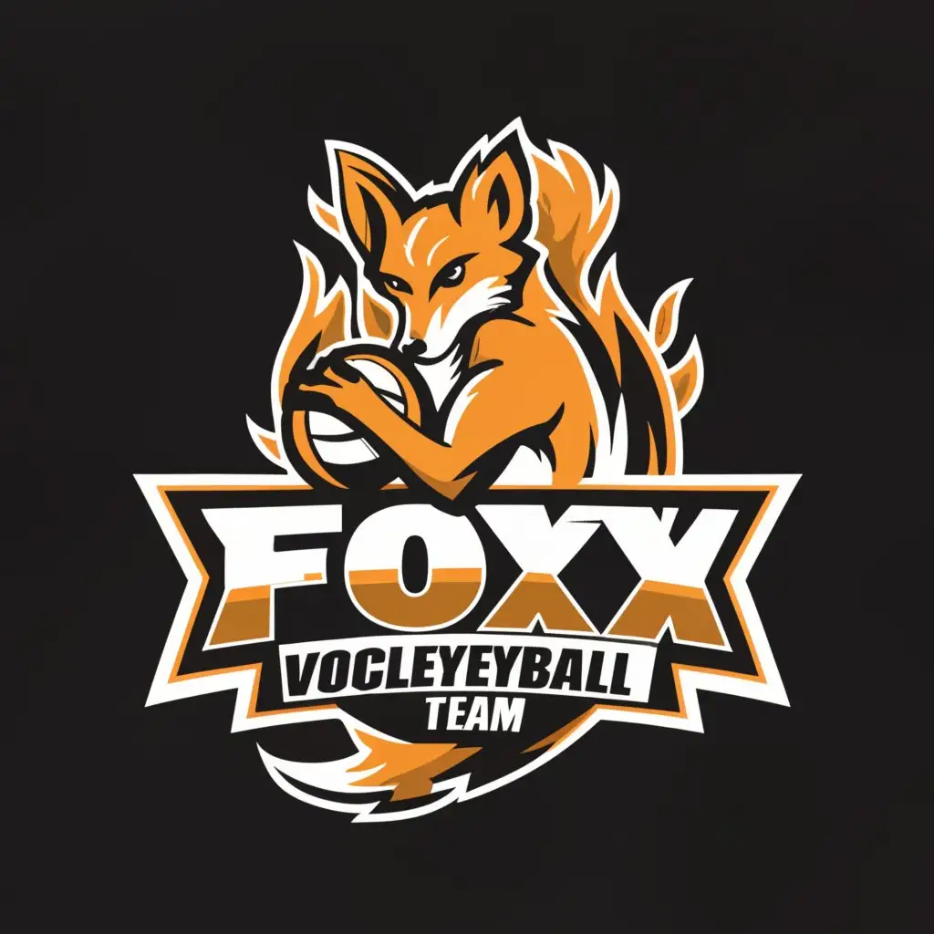a logo design,with the text "Fox volleyball team", main symbol:Fox volleyball and fire,Moderate,be used in Sports Fitness industry,clear background