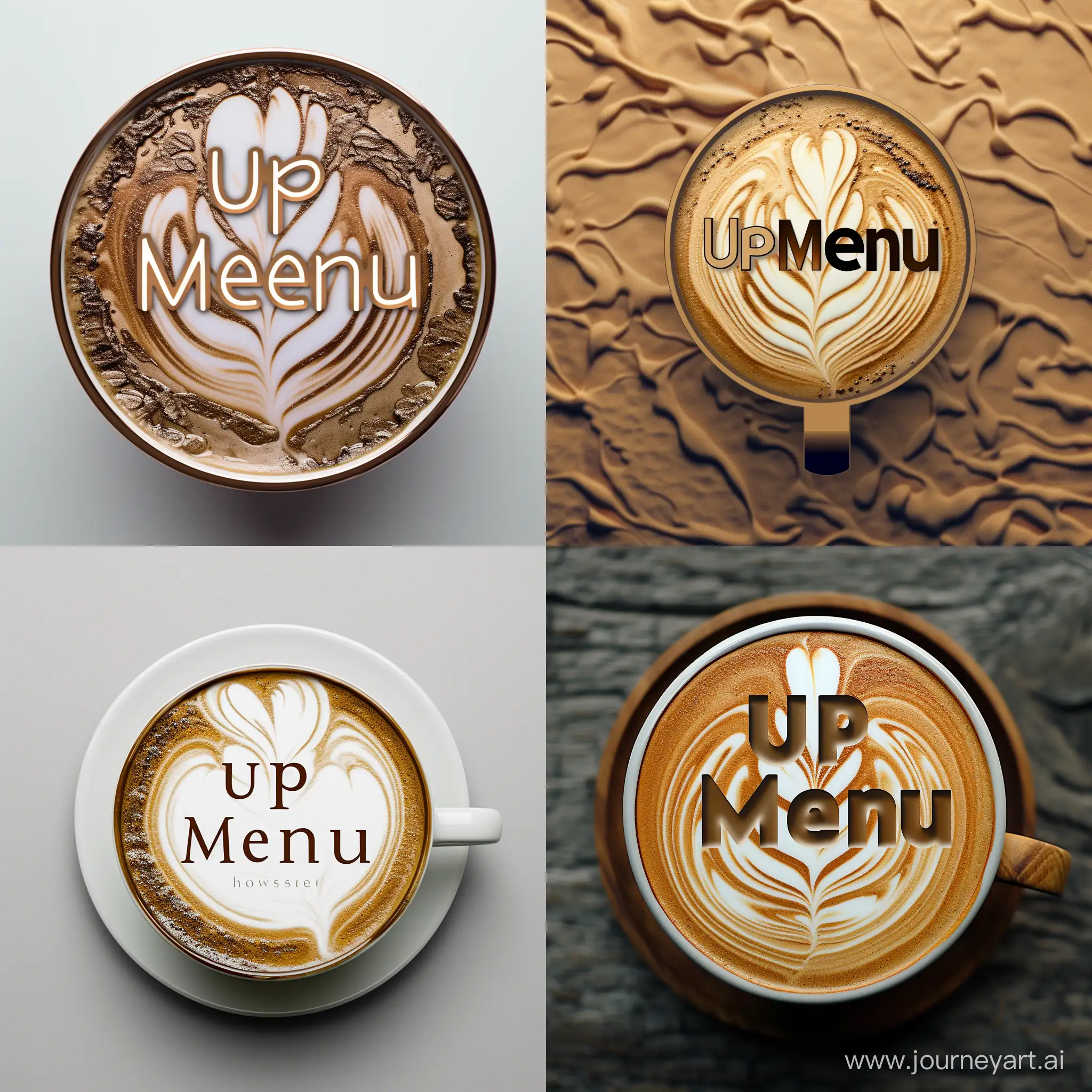 a typography logo for a digital menu named "UpMenu". faded latte art can be used as background