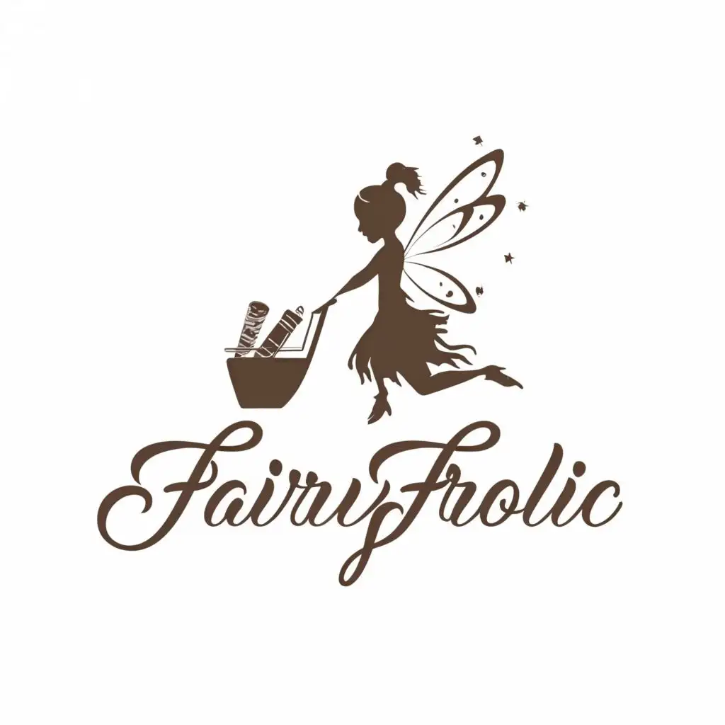 logo, Fairy picking up shopping cart, with the text "Fairyfrolic", typography, be used in Retail industry