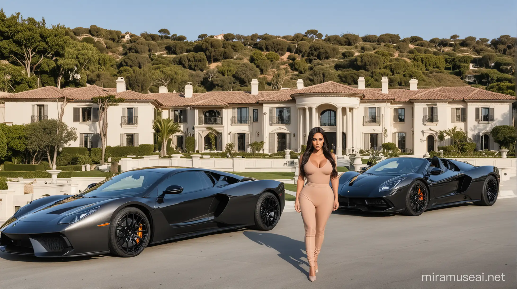 Kim Kardashian billionaire house and cars in the background