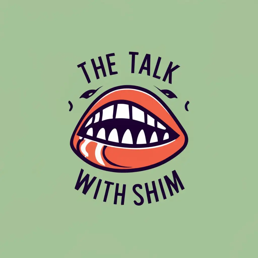 logo, a mouth with fire, with the text "TalkWITHShim", typography, be used in Internet industry