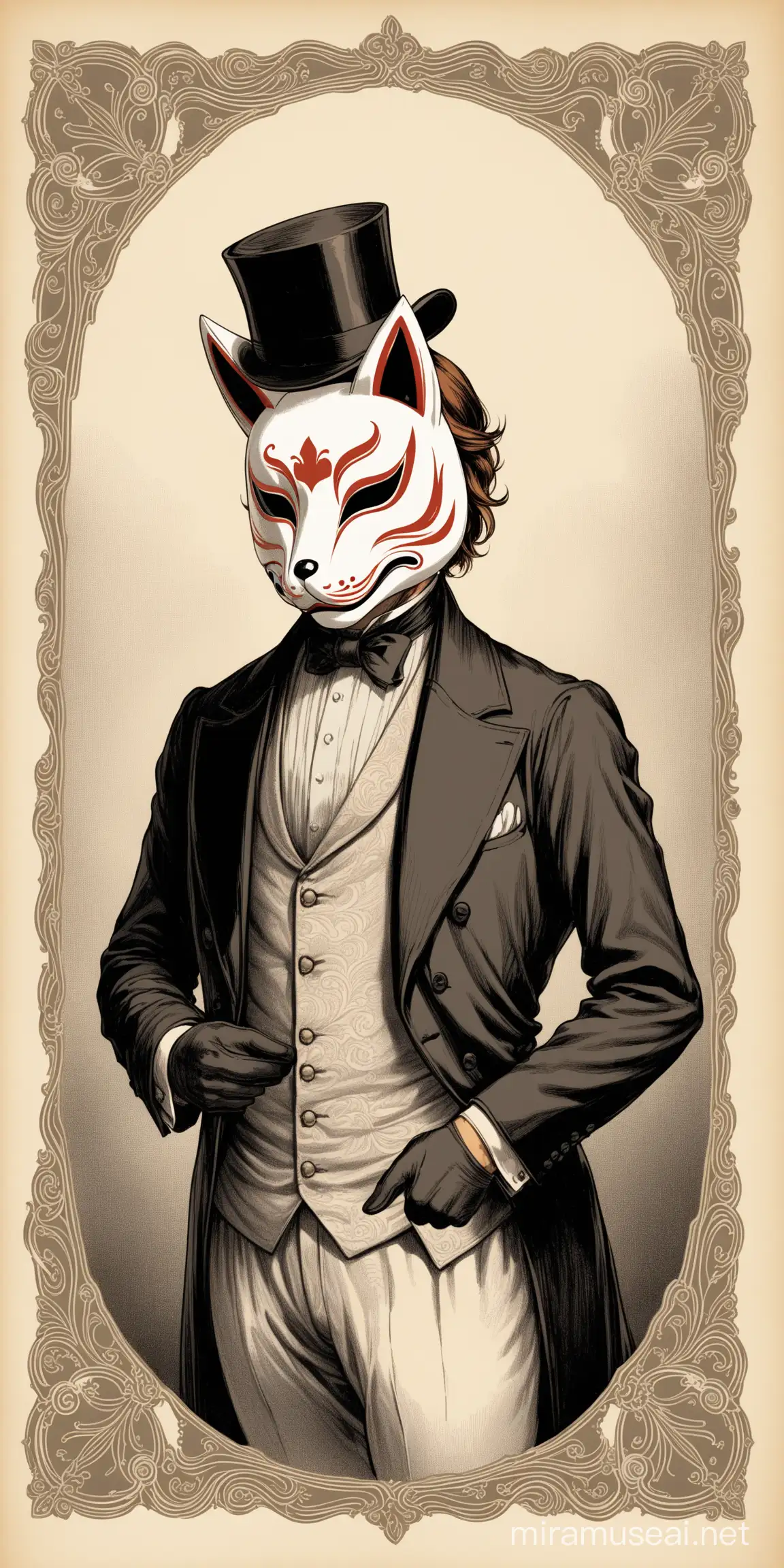 Victorian Gentleman Wearing Fox Mask in Elegant Attire