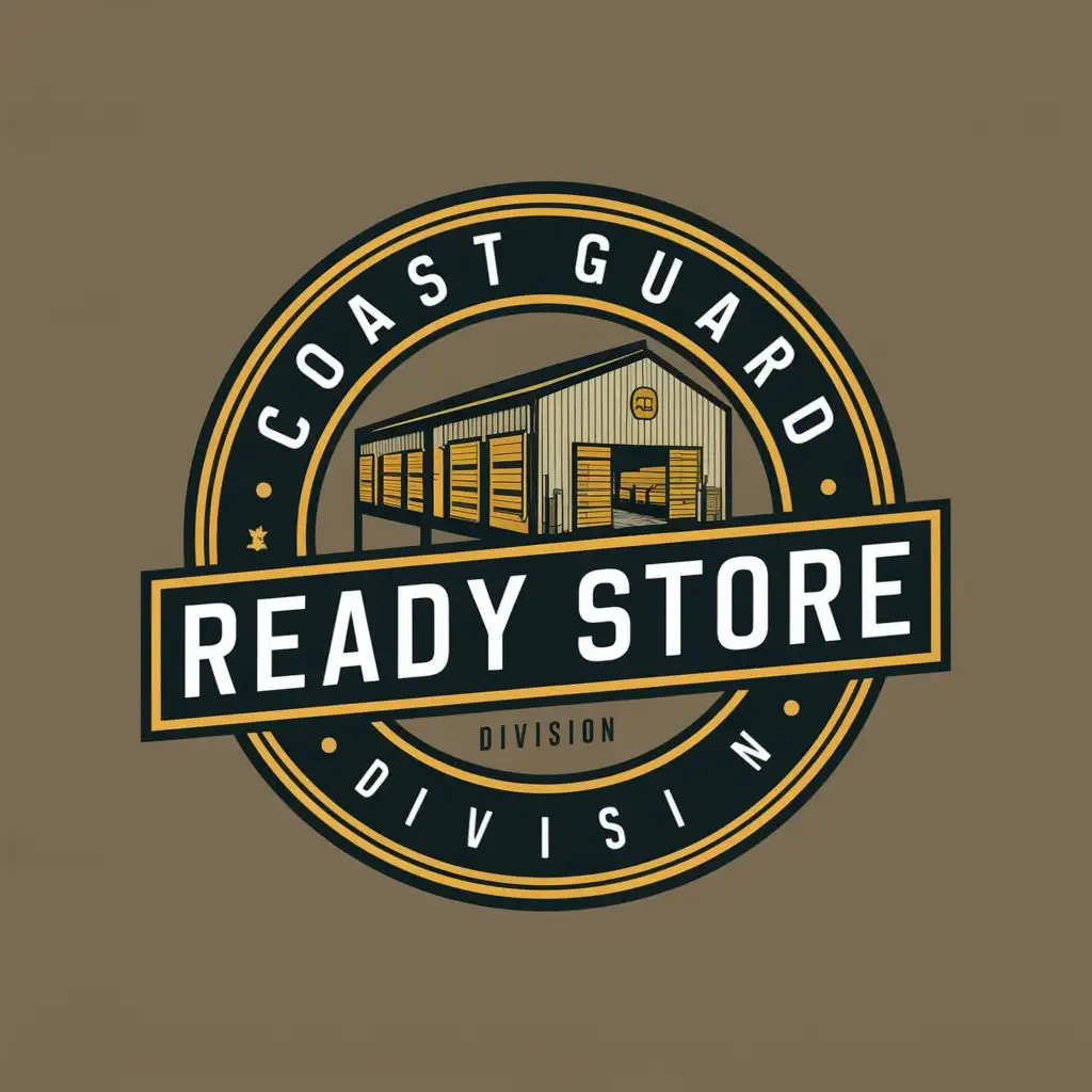 logo, warehouse and military, with the text "Coast Guard Ready Store Division", typography