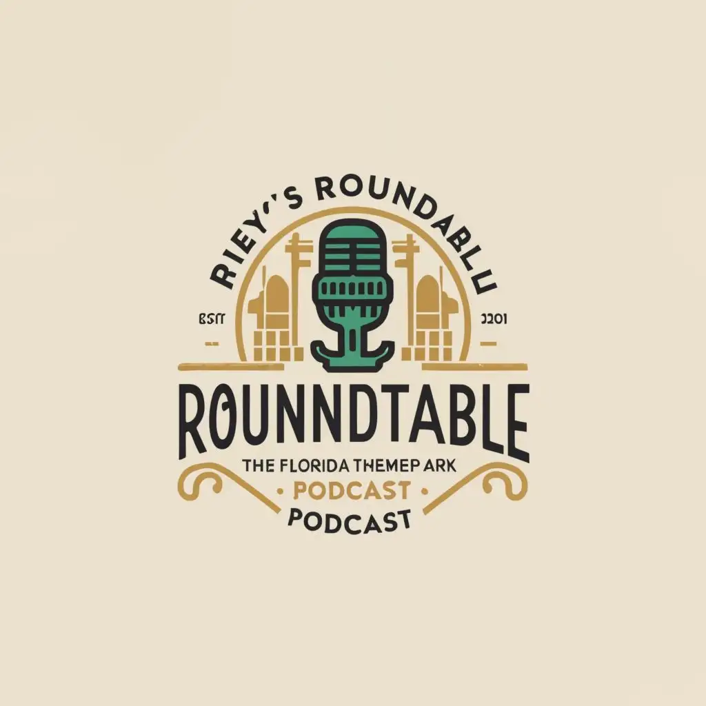 a logo design,with the text "Remys Roundtable The Florida Theme Park Podcast ", main symbol:Microphone  ,Moderate,clear background