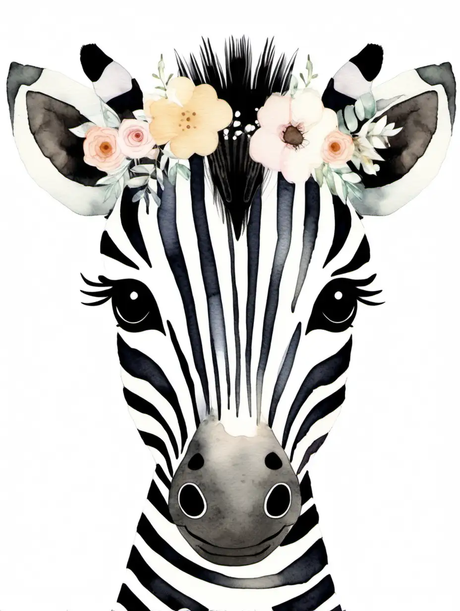 cute baby zebra, innocent, nursery style, minimal, boho, watercolour