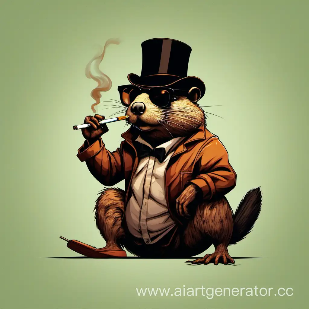 Stylish-Beaver-Smoking-a-Cigarette-in-Bast-Shoes-and-Black-Glasses