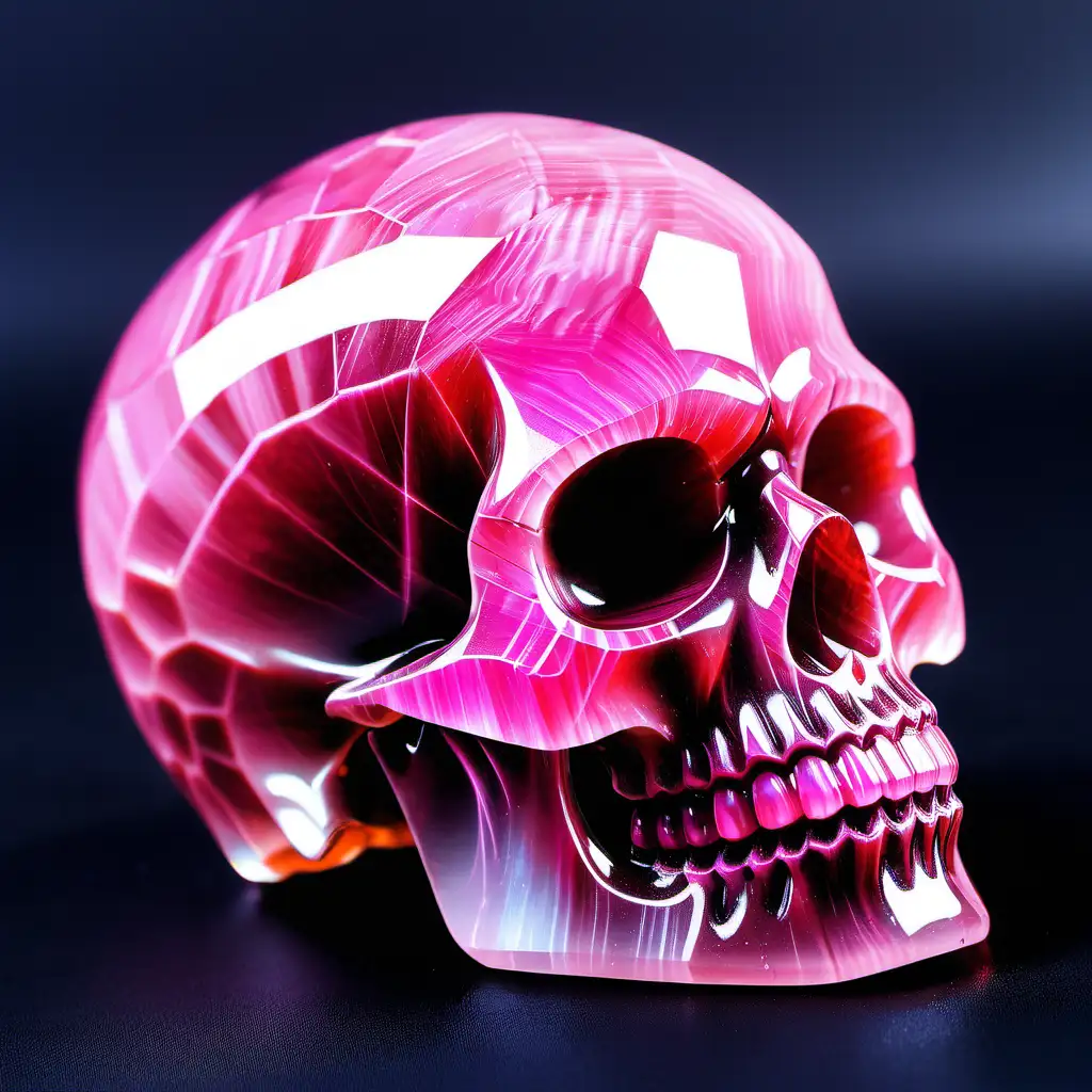 Pink Crystal Skull Decorated with Flowers and Vines