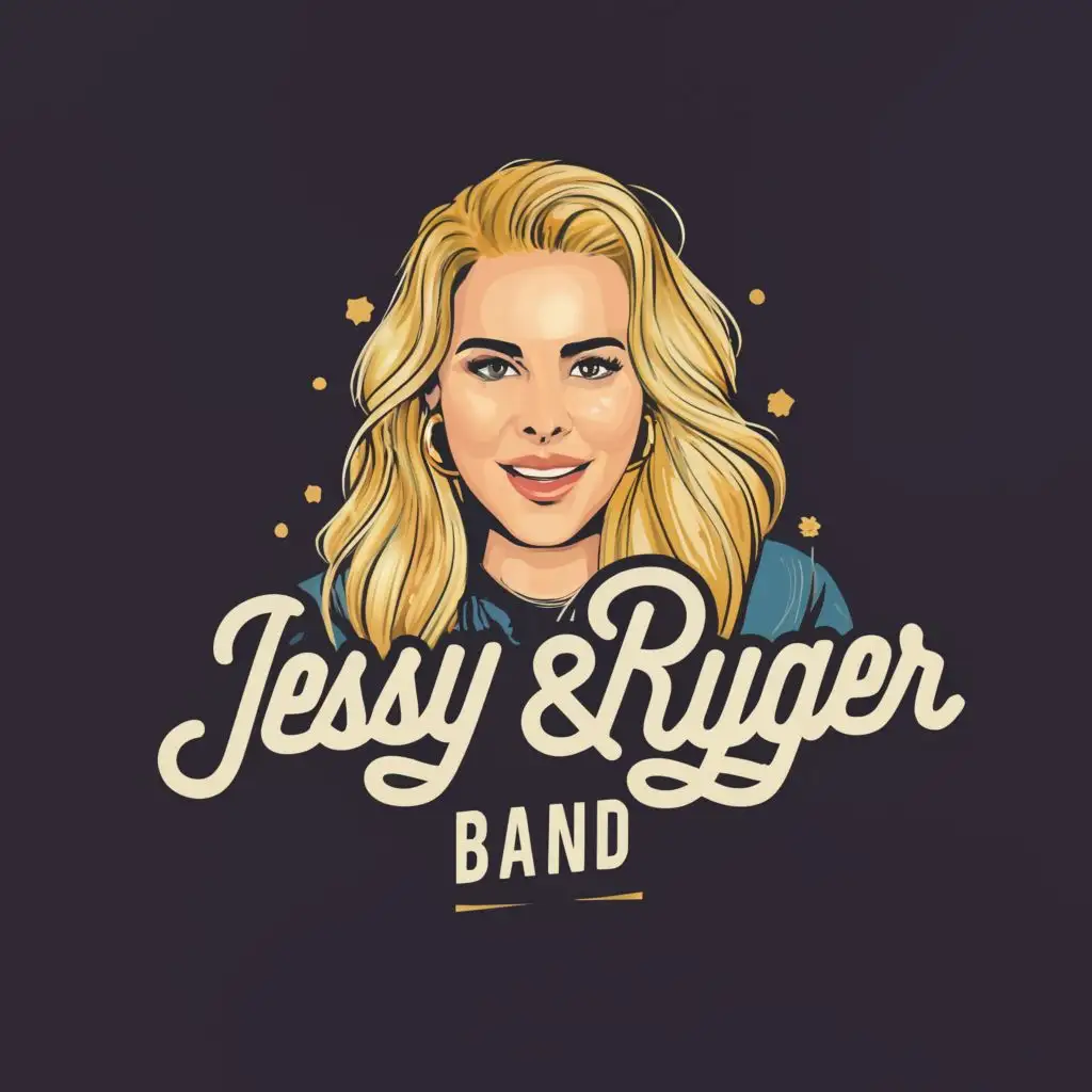 logo, Female blond front vocal, with the text "Jessy & Ryger Band", typography, be used in Entertainment industry