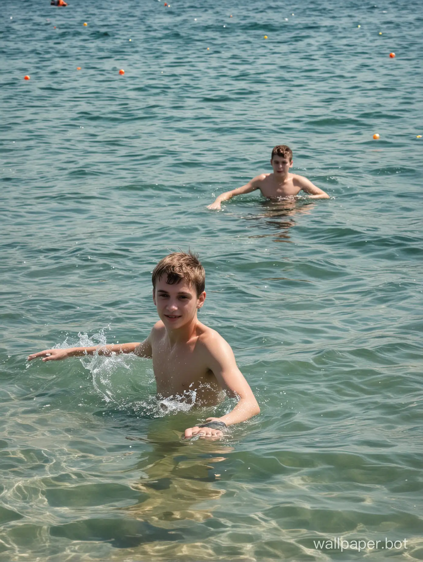 Crimea, sea, sea shore, teenagers swimming