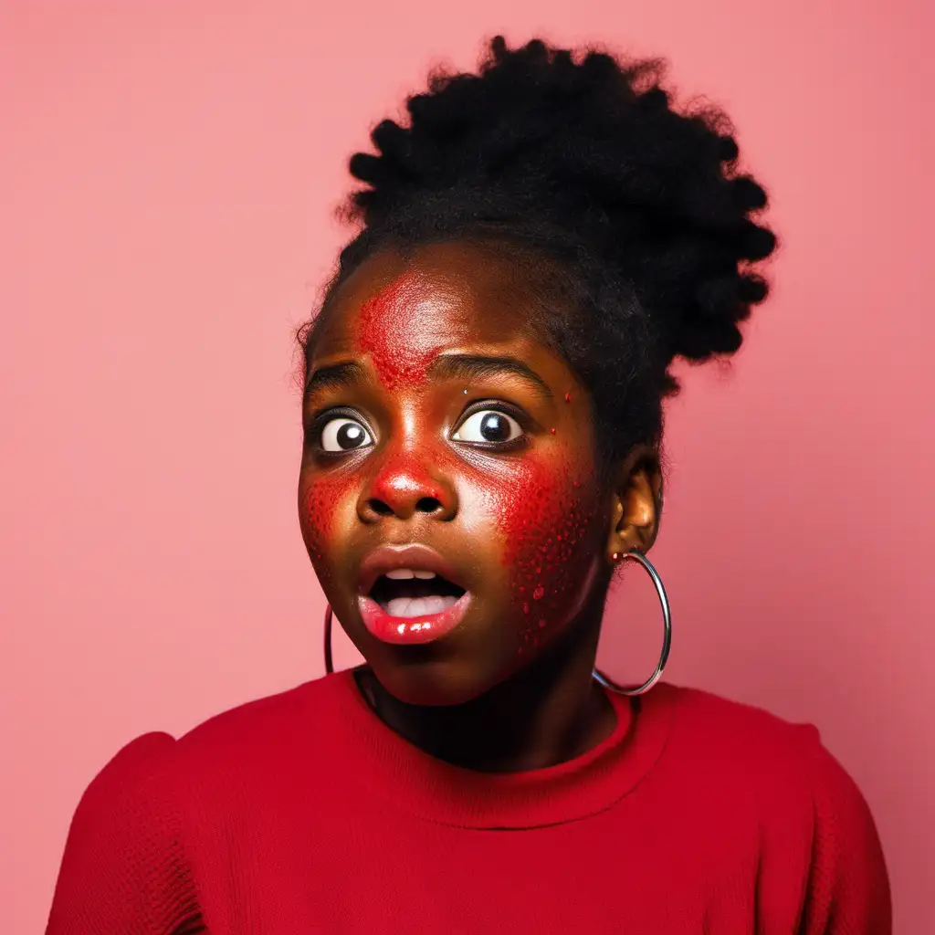 black girl with red bumps on her face shocked face



