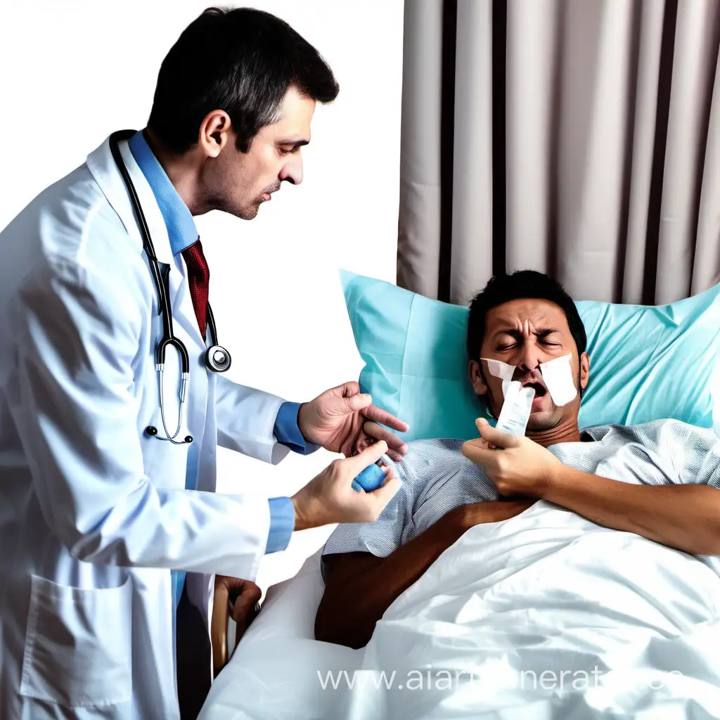 Sick-Patient-Receiving-Medical-Care-with-Doctor-Showing-Medicine