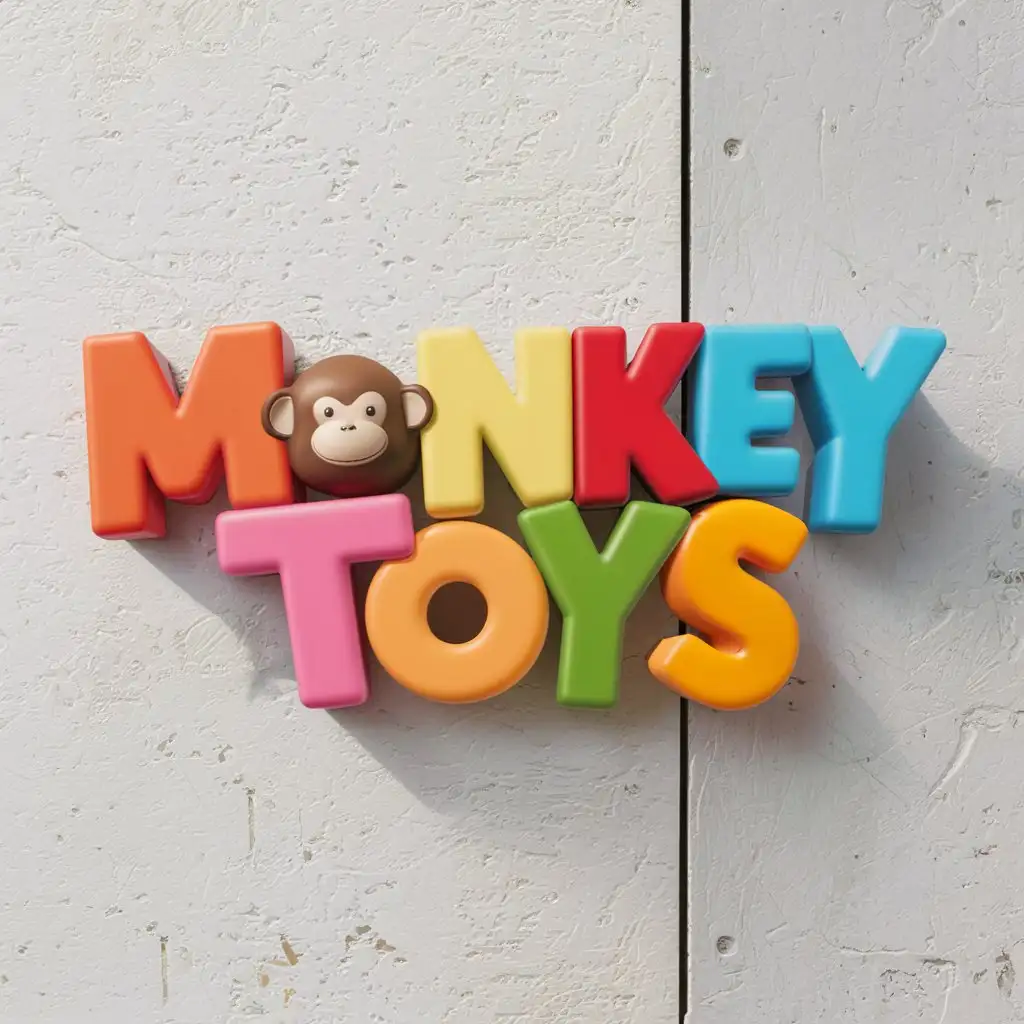 Create me a title called "Monkey Toys" with the colorful letters with a white background