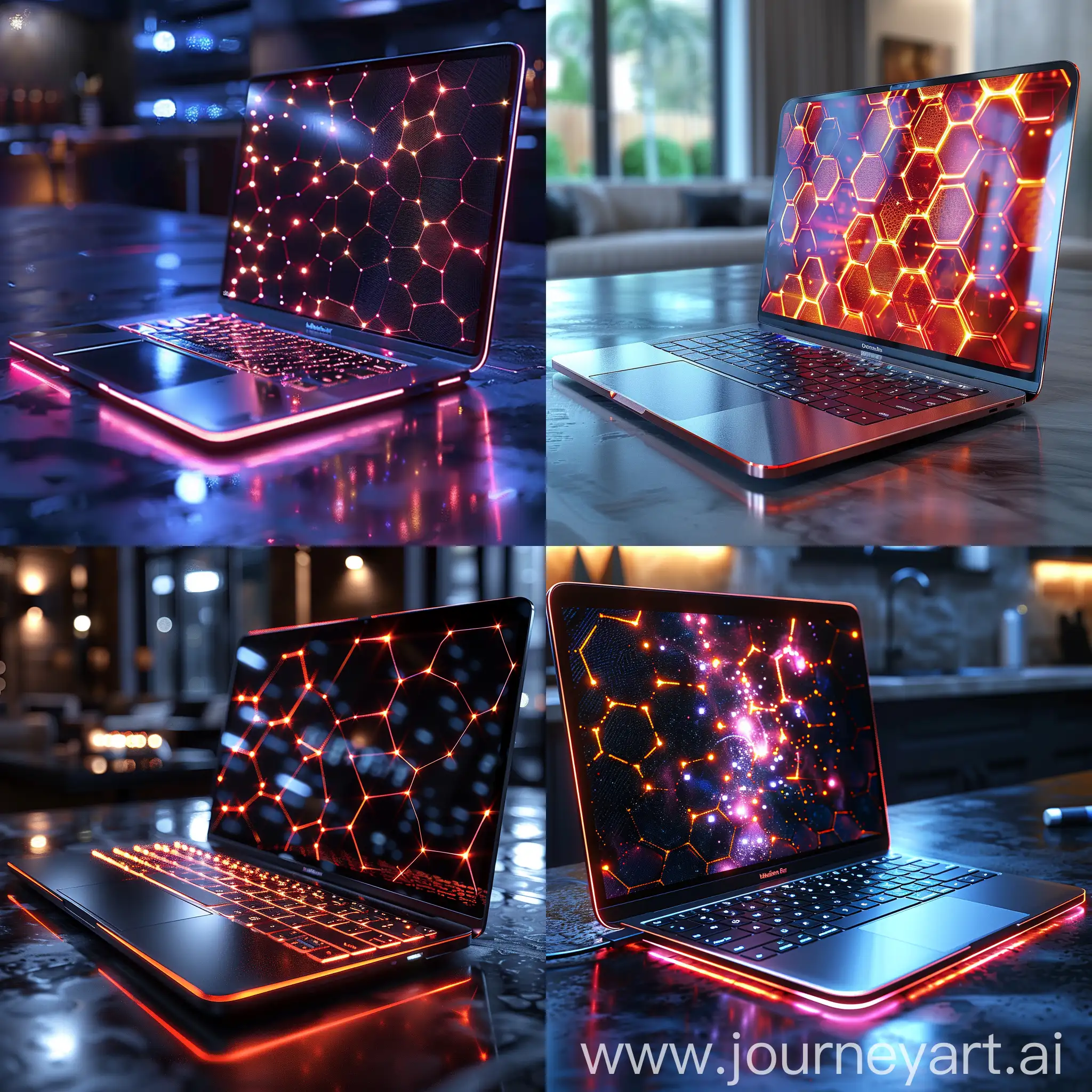 Futuristic laptop, ultra-modern, ultramodern, futuristic, graphene stainless steel, graphene smart materials, high tech, octane render --stylize 1000