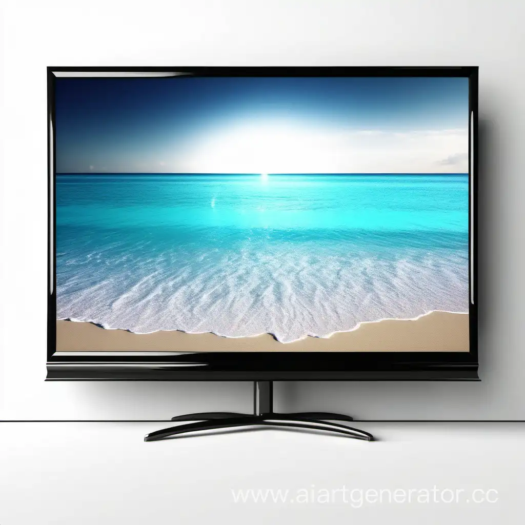 Contemporary-Large-Screen-Television-with-Bright-Screensaver-on-White-Background