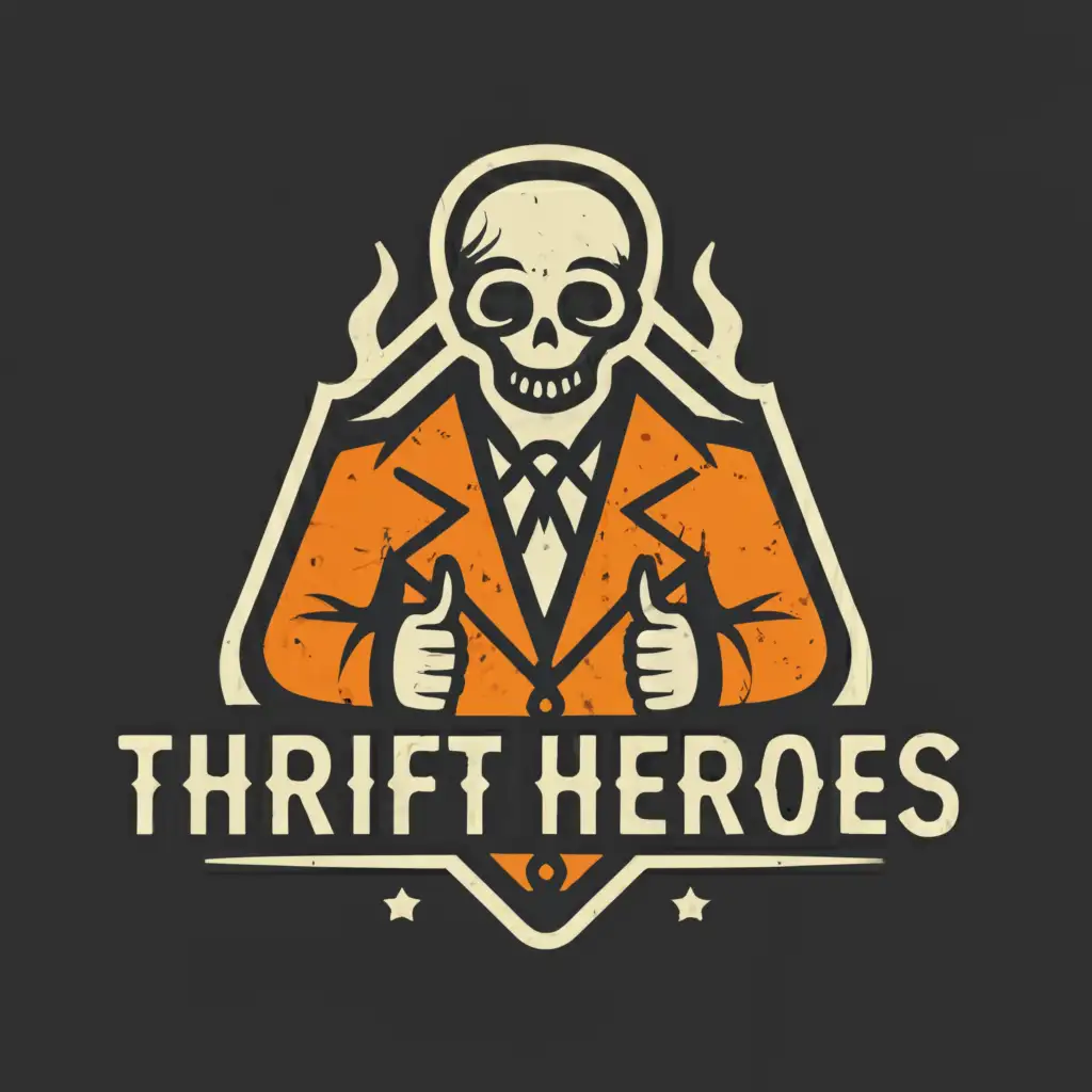 a logo design,with the text "Thrift Heroes", main symbol:clothes and skull,Moderate,be used in Retail industry,clear background