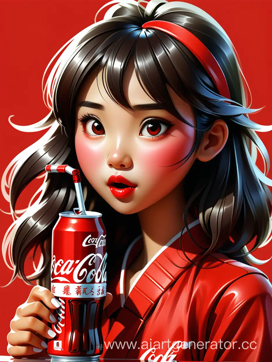 Chinese-Girl-Enjoying-Refreshing-CocaCola