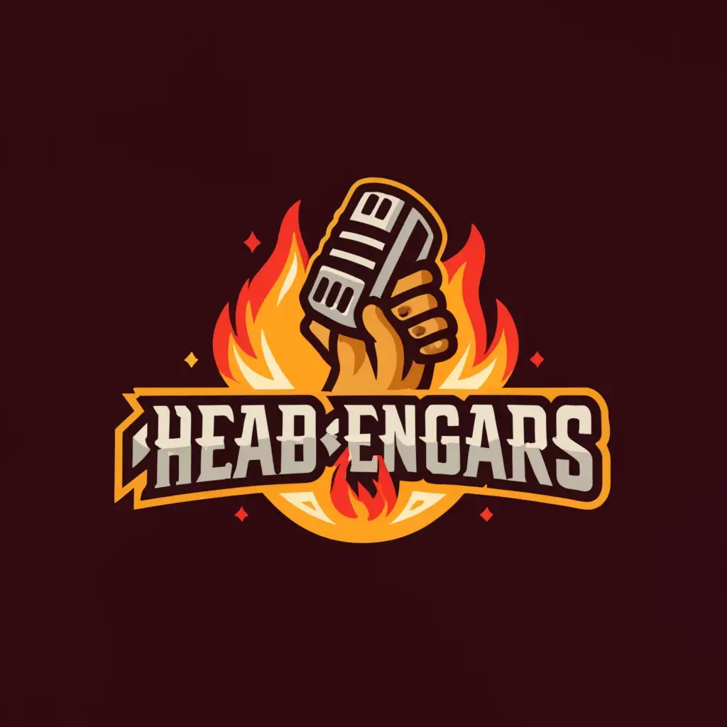 a logo design,with the text "HeadBengars", main symbol:a hand holding a microphone and behind the hand flames,Moderate,be used in Entertainment industry,clear background