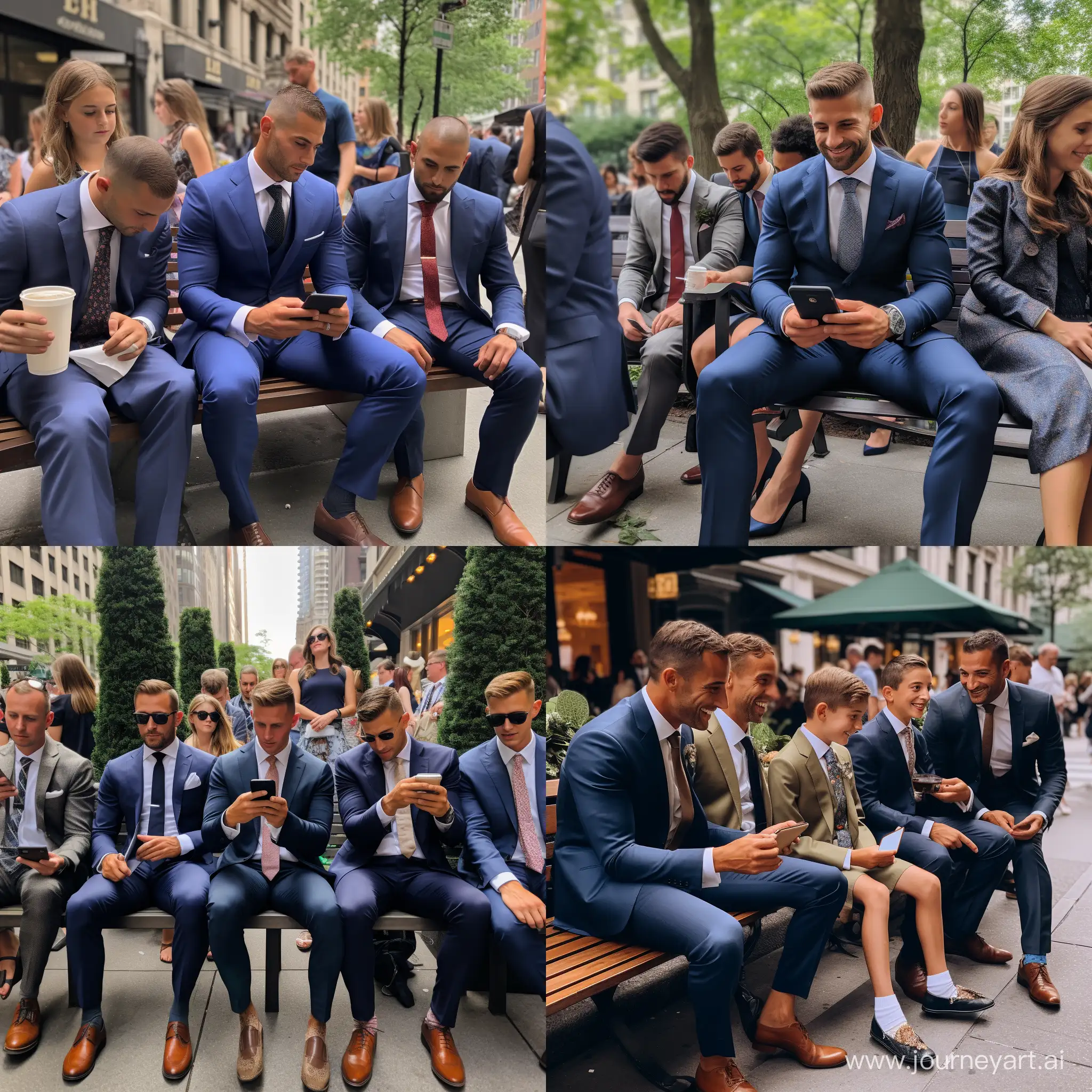 Joyful-Family-Gathering-at-New-York-Wedding-Candid-Moment-on-a-Park-Bench